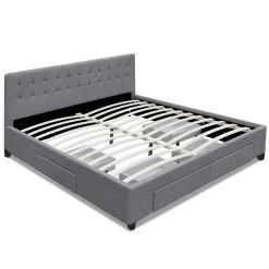 QUEEN Bed Frame With 4 Storage Drawers AVIO Fabric Headboard Wooden