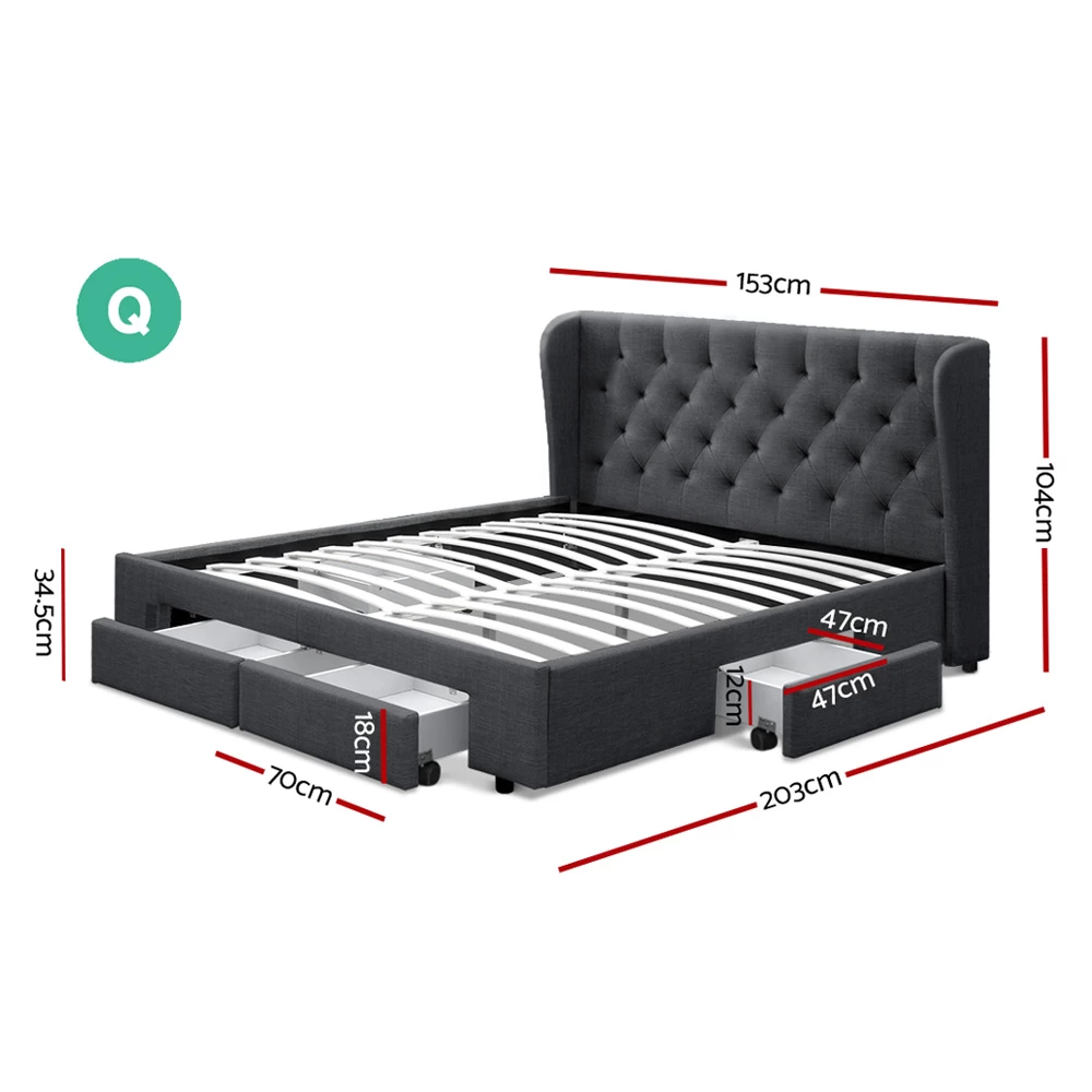 Artiss Queen Size Bed Frame Base Mattress With Storage Drawer Charcoal Fabric MILA 4 Artiss Queen Size Bed Frame Base Mattress With Storage Drawer Charcoal Fabric MILA - Image 2
