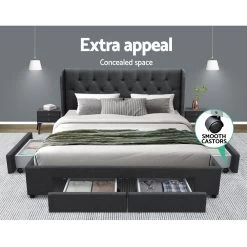 Artiss Queen Size Bed Frame Base Mattress With Storage Drawer Charcoal Fabric MILA 11 Artiss Queen Size Bed Frame Base Mattress With Storage Drawer Charcoal Fabric MILA -Furniture Shop BFRAME F MILA Q CHA ABC 02