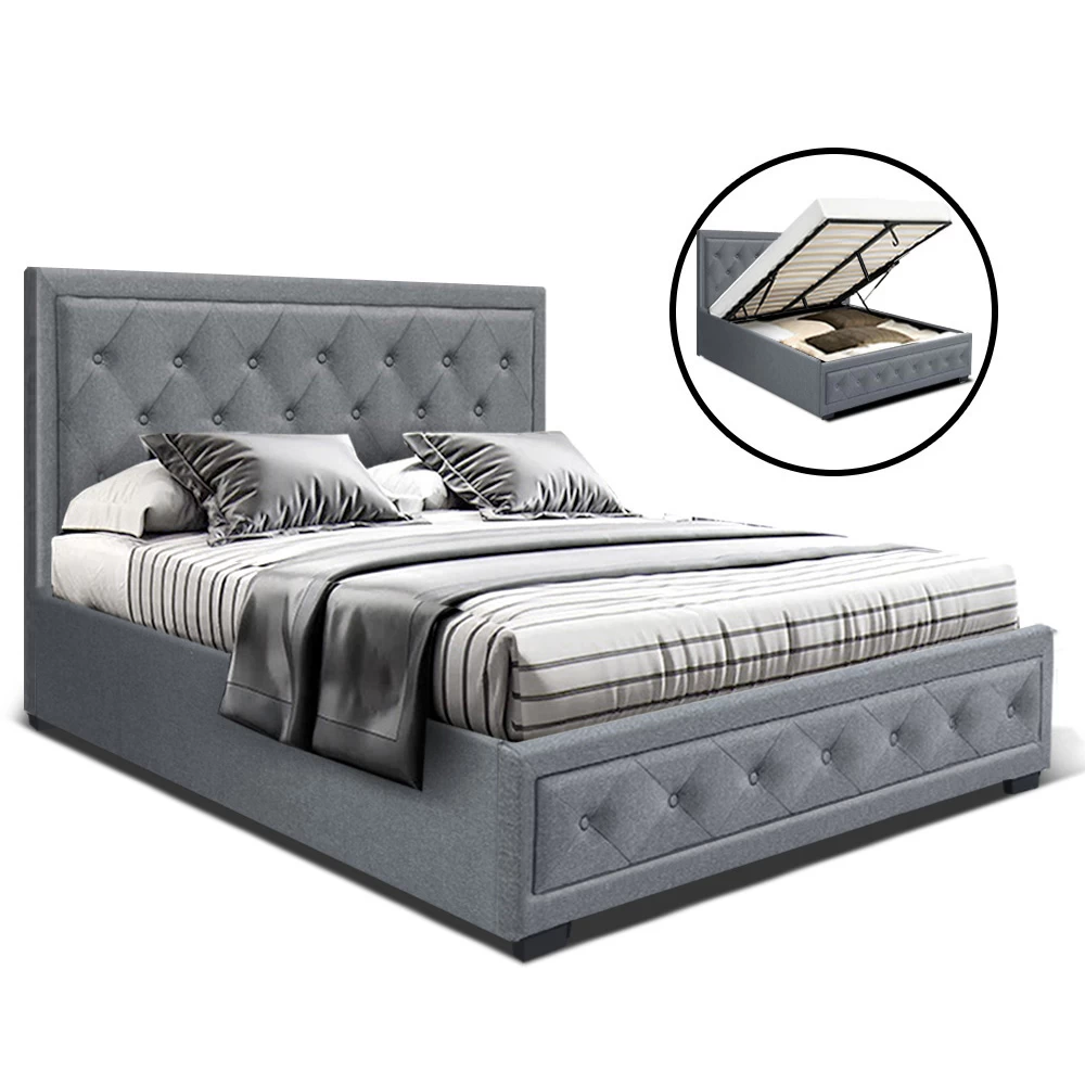 Artiss Bed Frame Double Full Size Gas Lift Base With Storage Grey Fabric TIYO 3 Artiss Bed Frame Double Full Size Gas Lift Base With Storage Grey Fabric TIYO