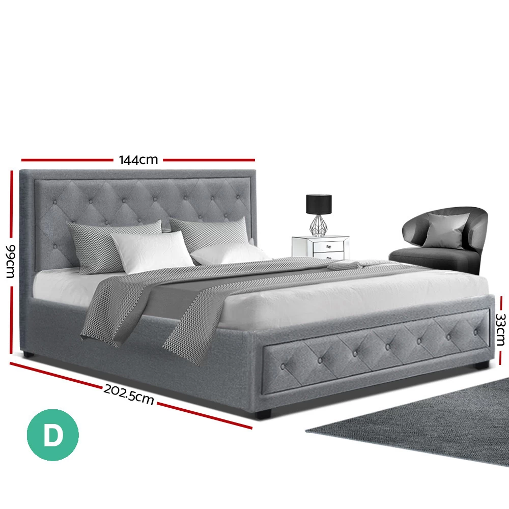 Artiss Bed Frame Double Full Size Gas Lift Base With Storage Grey Fabric TIYO 4 Artiss Bed Frame Double Full Size Gas Lift Base With Storage Grey Fabric TIYO - Image 2