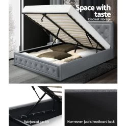 Artiss Bed Frame Double Full Size Gas Lift Base With Storage Grey Fabric TIYO 13 Artiss Bed Frame Double Full Size Gas Lift Base With Storage Grey Fabric TIYO -Furniture Shop BFRAME F TIYO D GY ABC 04
