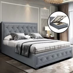 Artiss Bed Frame Double Full Size Gas Lift Base With Storage Grey Fabric TIYO 15 Artiss Bed Frame Double Full Size Gas Lift Base With Storage Grey Fabric TIYO -Furniture Shop BFRAME F TIYO D GY ABC 99