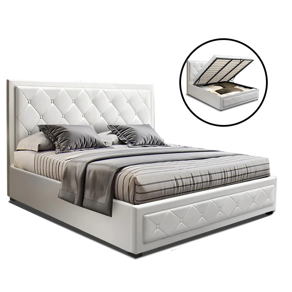 Artiss TIYO Double Full Size Gas Lift Bed Frame Base With Storage Mattress White Leather 3 Artiss TIYO Double Full Size Gas Lift Bed Frame Base With Storage Mattress White Leather