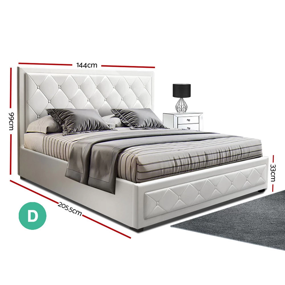 Artiss TIYO Double Full Size Gas Lift Bed Frame Base With Storage Mattress White Leather 4 Artiss TIYO Double Full Size Gas Lift Bed Frame Base With Storage Mattress White Leather - Image 2