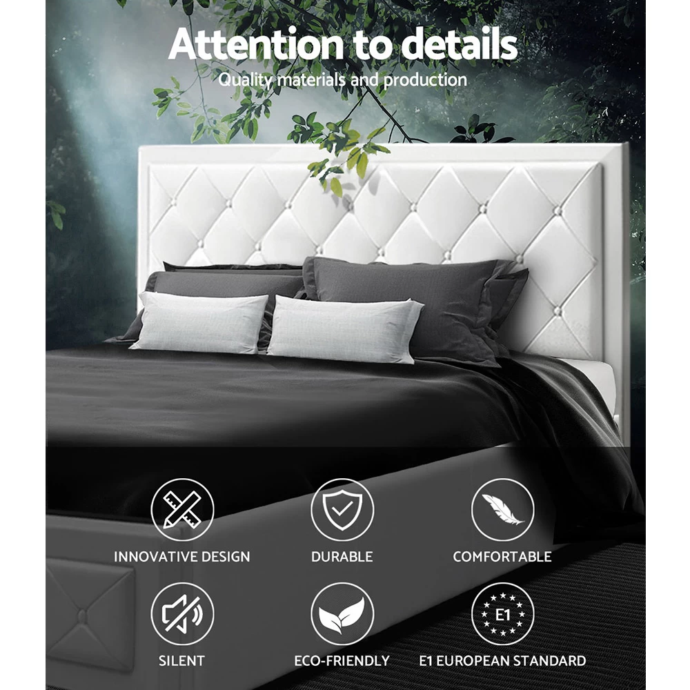 Artiss TIYO Double Full Size Gas Lift Bed Frame Base With Storage Mattress White Leather 5 Artiss TIYO Double Full Size Gas Lift Bed Frame Base With Storage Mattress White Leather - Image 3