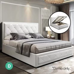 Artiss TIYO Double Full Size Gas Lift Bed Frame Base With Storage Mattress White Leather 15 Artiss TIYO Double Full Size Gas Lift Bed Frame Base With Storage Mattress White Leather -Furniture Shop BFRAME F TIYO D WH ABC 06