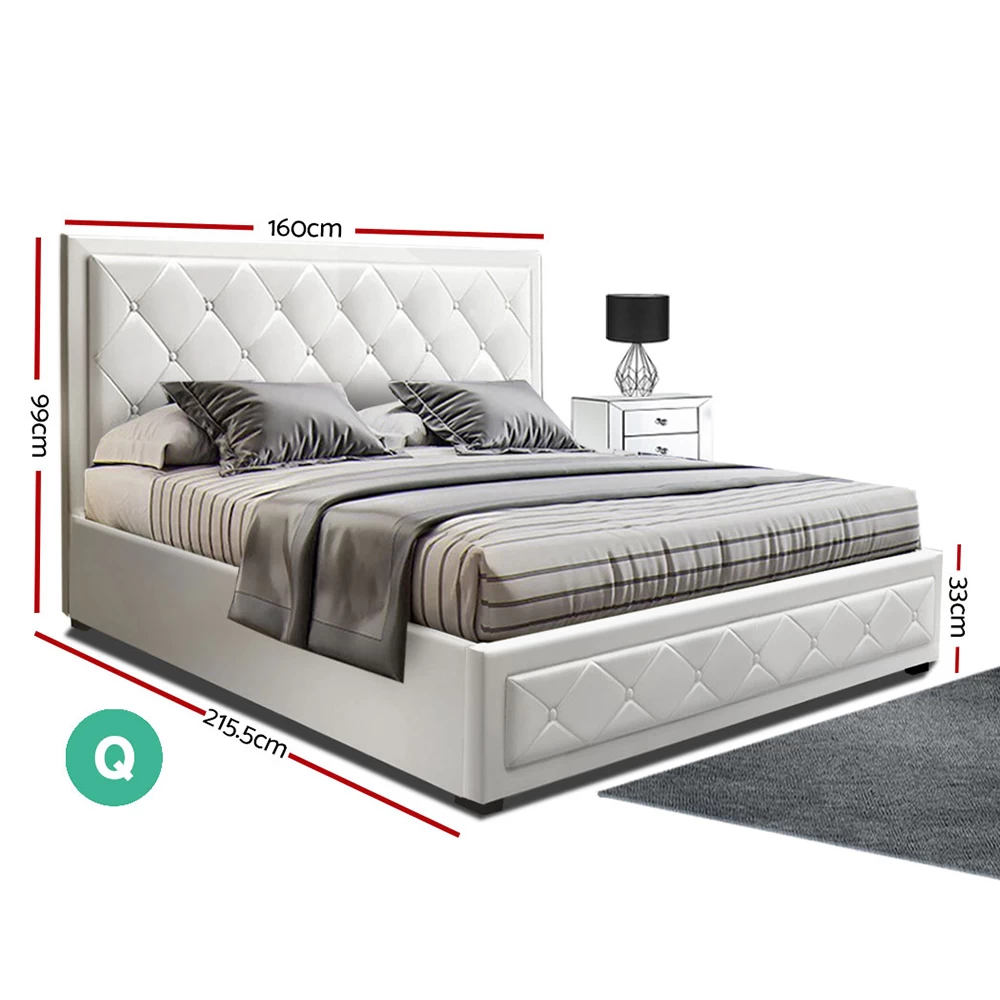 Artiss TIYO Queen Size Gas Lift Bed Frame Base With Storage Mattress White Leather 4 Artiss TIYO Queen Size Gas Lift Bed Frame Base With Storage Mattress White Leather - Image 2