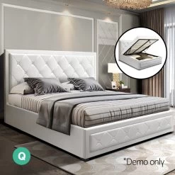 Artiss TIYO Queen Size Gas Lift Bed Frame Base With Storage Mattress White Leather 15 Artiss TIYO Queen Size Gas Lift Bed Frame Base With Storage Mattress White Leather -Furniture Shop BFRAME F TIYO Q WH ABC 06
