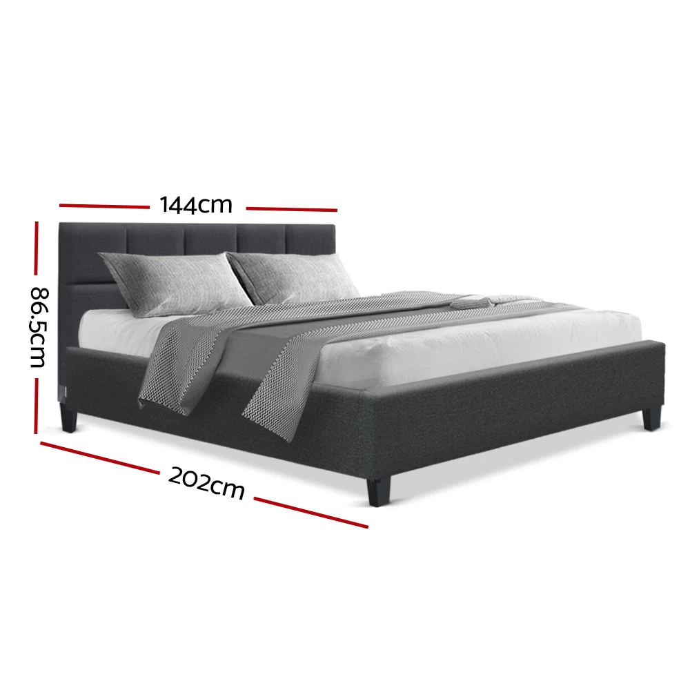 Bed Frame Double Size Base Mattress Platform Fabric Wooden Charcoal TINO 4 Bed Frame Double Size Base Mattress Platform Fabric Wooden Charcoal TINO - Image 2