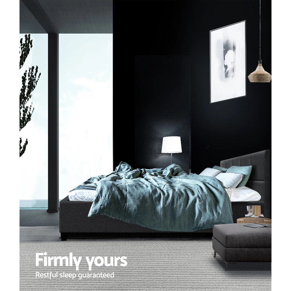 Bed Frame Double Size Base Mattress Platform Fabric Wooden Charcoal TINO 8 Bed Frame Double Size Base Mattress Platform Fabric Wooden Charcoal TINO - Image 6