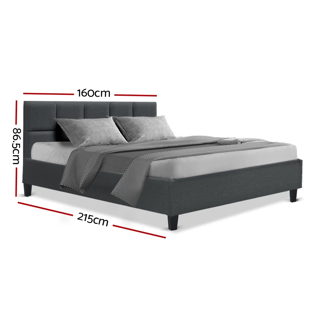 Bed Frame Queen Size Base Mattress Platform Fabric Wooden Charcoal TINO 4 Bed Frame Queen Size Base Mattress Platform Fabric Wooden Charcoal TINO - Image 2