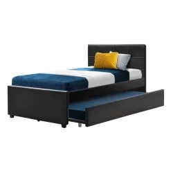 Trundle Bed Frame Wooden Bed King Single Size Base Daybed Mattress Wood Leather -Furniture Shop BFRAME H TRUN KS BK ABC 02