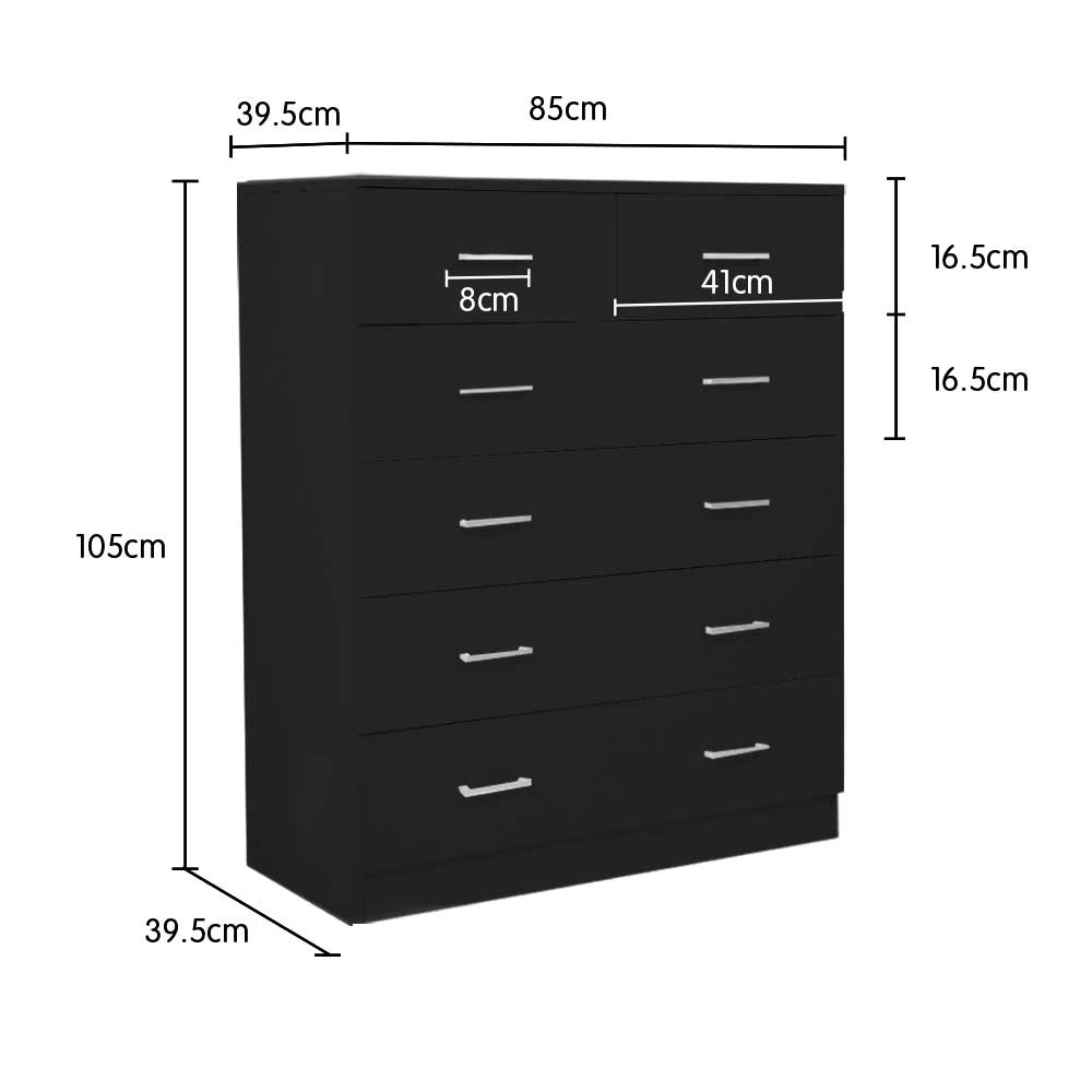 Tallboy Dresser 6 Chest Of Drawers Cabinet 85 X 39.5 X 105 – Black 4 Tallboy Dresser 6 Chest Of Drawers Cabinet 85 X 39.5 X 105 – Black - Image 2