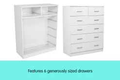 Tallboy Dresser 6 Chest Of Drawers Cabinet 85 X 39.5 X 105 -Furniture Shop CBT 085 040 105 WHT f 3