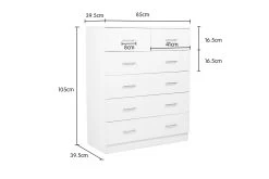 Tallboy Dresser 6 Chest Of Drawers Cabinet 85 X 39.5 X 105 -Furniture Shop CBT 085 040 105 WHT f 5