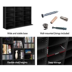 Artiss Adjustable Book Storage Shelf Rack Unit – Black 14 Artiss Adjustable Book Storage Shelf Rack Unit – Black -Furniture Shop CD SHELF BL AB 05