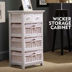 Bedroom Storage Dresser Chest 5 Drawers 3 Wicker Basket Cabinet 9 Bedroom Storage Dresser Chest 5 Drawers 3 Wicker Basket Cabinet -Furniture Shop DC10032028129