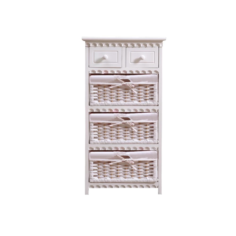 Bedroom Storage Dresser Chest 5 Drawers 3 Wicker Basket Cabinet 5 Bedroom Storage Dresser Chest 5 Drawers 3 Wicker Basket Cabinet - Image 3