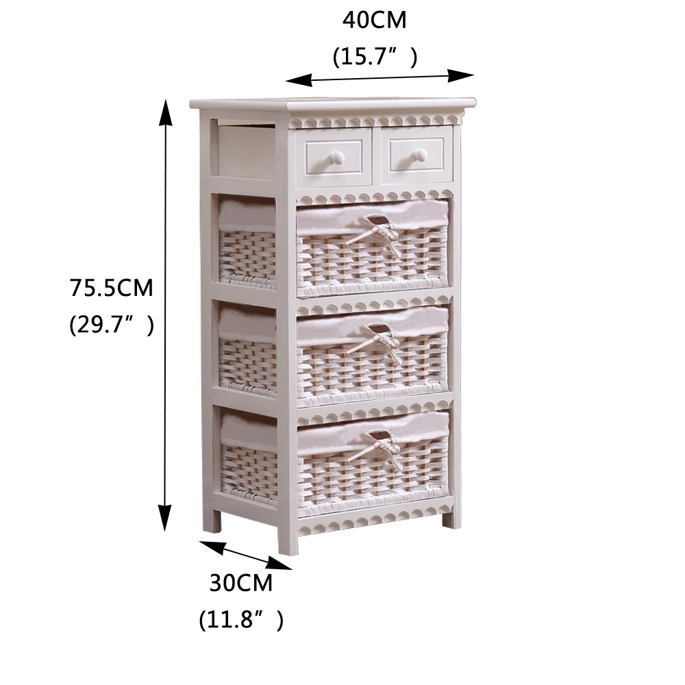 Bedroom Storage Dresser Chest 5 Drawers 3 Wicker Basket Cabinet 8 Bedroom Storage Dresser Chest 5 Drawers 3 Wicker Basket Cabinet - Image 6