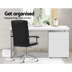 Artiss Metal Desk With 3 Drawers – White -Furniture Shop DESK 140M WH AB 03