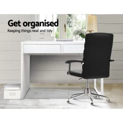 Artiss Metal Desk With 2 Drawers – White -Furniture Shop DESK 2 DRAWER WH 02