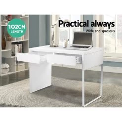 Artiss Metal Desk With 2 Drawers – White -Furniture Shop DESK 2 DRAWER WH 03
