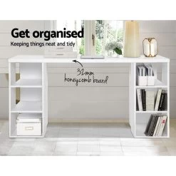 Artiss 3 Level Desk With Storage & Bookshelf – White -Furniture Shop DESK SHEF 150 WH AB 02