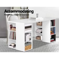 Artiss 3 Level Desk With Storage & Bookshelf – White -Furniture Shop DESK SHEF 150 WH AB 04