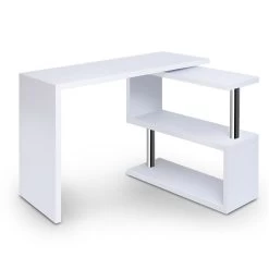 Artiss Rotary Corner Desk With Bookshelf – White