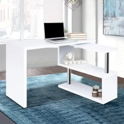 Artiss Rotary Corner Desk With Bookshelf – White -Furniture Shop DESK SWIVEL 352WH AB 06