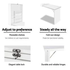 Artiss Foldable Desk With Bookshelf – White -Furniture Shop DESK WALL WH 04