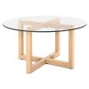 Artiss Tempered Glass Round Coffee Table – Beige -Furniture Shop DINING B T16 TP 00