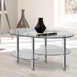 Artiss 3 Tier Coffee Table – Glass -Furniture Shop DINING B T21 TP 06