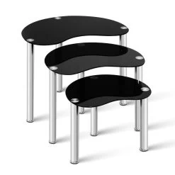 Artiss Set Of 3 Glass Coffee Tables – Black