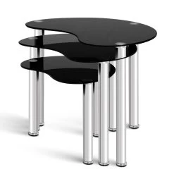 Artiss Set Of 3 Glass Coffee Tables – Black -Furniture Shop DINING B T22 BK 02
