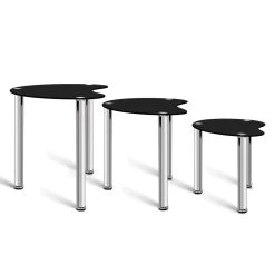 Artiss Set Of 3 Glass Coffee Tables – Black -Furniture Shop DINING B T22 BK 03