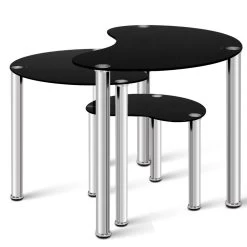 Artiss Set Of 3 Glass Coffee Tables – Black -Furniture Shop DINING B T22 BK 04