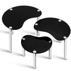 Artiss Set Of 3 Glass Coffee Tables – Black -Furniture Shop DINING B T22 BK 05