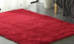 New Designer Shaggy Floor Confetti Rug Red 80x120cm