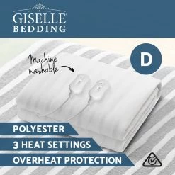 Giselle Heated Electric Blanket Washable Fully Fitted Polyester Underlay Pad Double 11 Giselle Heated Electric Blanket Washable Fully Fitted Polyester Underlay Pad Double -Furniture Shop EB POLY MC D 02