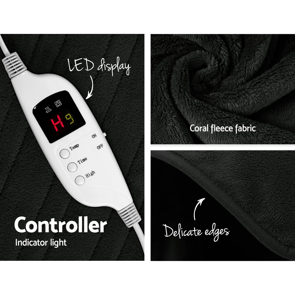 Giselle Bedding Heated Electric Throw Rug Fleece Sunggle Blanket Washable Charcoal 7 Giselle Bedding Heated Electric Throw Rug Fleece Sunggle Blanket Washable Charcoal - Image 5