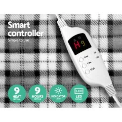 Giselle Bedding Electric Throw Rug Flannel Snuggle Blanket Washable Heated Grey And White Checkered -Furniture Shop EB THROW RUG FLN 04