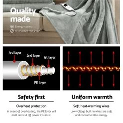 Giselle Bedding Heated Electric Throw Rug Fleece Sunggle Blanket Washable Silver -Furniture Shop EB THROW RUG SR 03