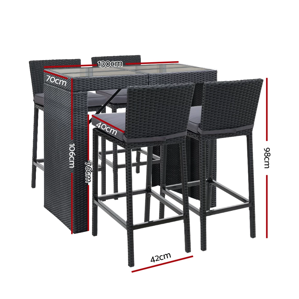 Gardeon Outdoor Bar Set Table Chairs Stools Rattan Patio Furniture 4 Seaters 4 Gardeon Outdoor Bar Set Table Chairs Stools Rattan Patio Furniture 4 Seaters - Image 2