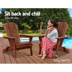 Gardeon Outdoor Furniture Beach Chair Wooden Adirondack Patio Lounge Garden -Furniture Shop FF BEACH NTLCHAIR BR 03