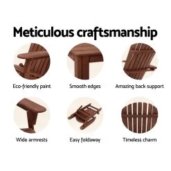 Gardeon Outdoor Furniture Beach Chair Wooden Adirondack Patio Lounge Garden -Furniture Shop FF BEACH NTLCHAIR BR 04