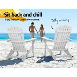 Gardeon Foldable Adirondack Beach Chair – White -Furniture Shop FF BEACH NTLCHAIR WH 03