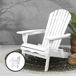 Gardeon Foldable Adirondack Beach Chair – White -Furniture Shop FF BEACH NTLCHAIR WH 06
