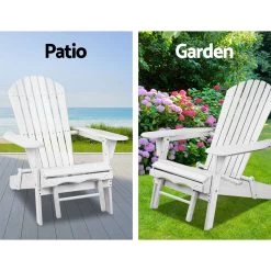 Gardeon Adirondack Beach Chair With Ottoman – White -Furniture Shop FF BEACH NTLCHOTTO WH 03